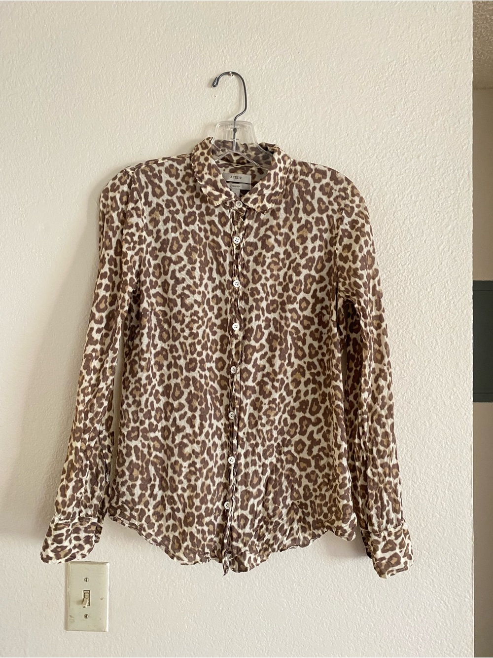 J. Crew Leopard Print Button-Down Shirt in Brown and Cream